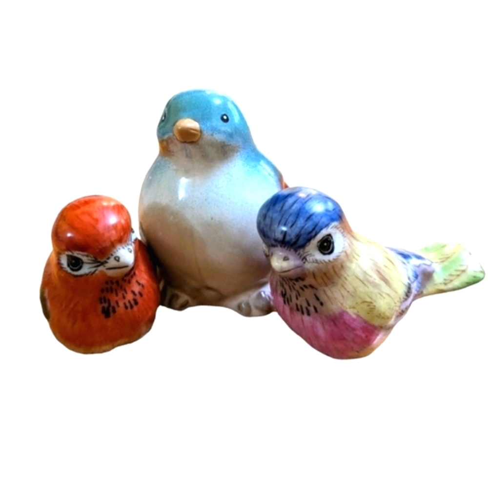 Vintage ceramic bird family mama Bird & 2 chicks decor Cottagecore Garden Home